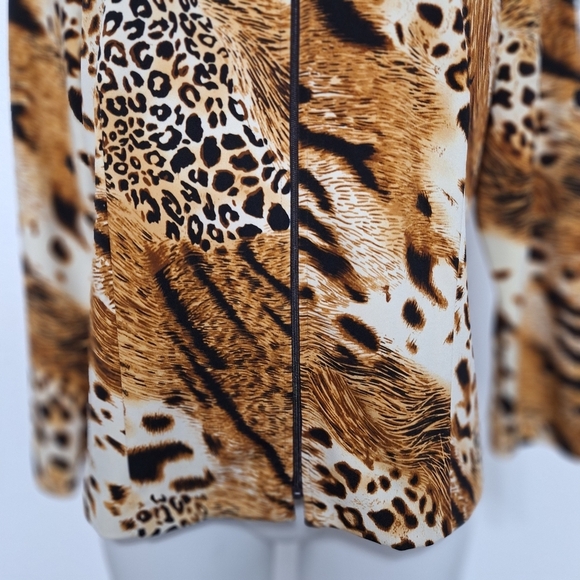 Investments Brown Tan Animal Print Mobwife Front Zip Jacket Size MP - Picture 3 of 13